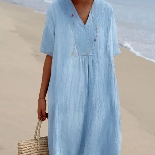 Casual midi dress for women with V-neck and comfortable short sleeves Amarae