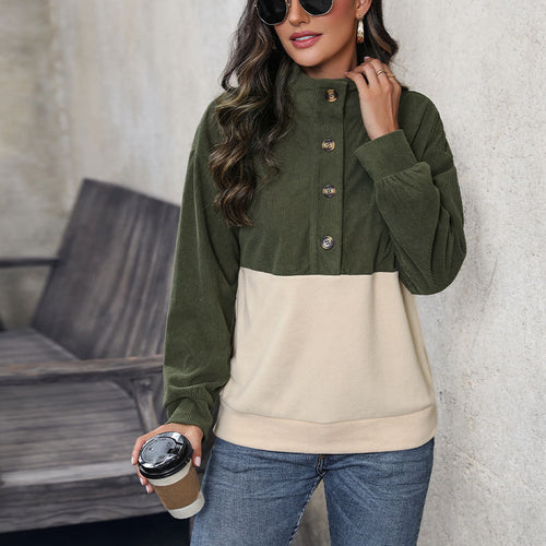 Amarae women's corduroy turtleneck sweater with button detail