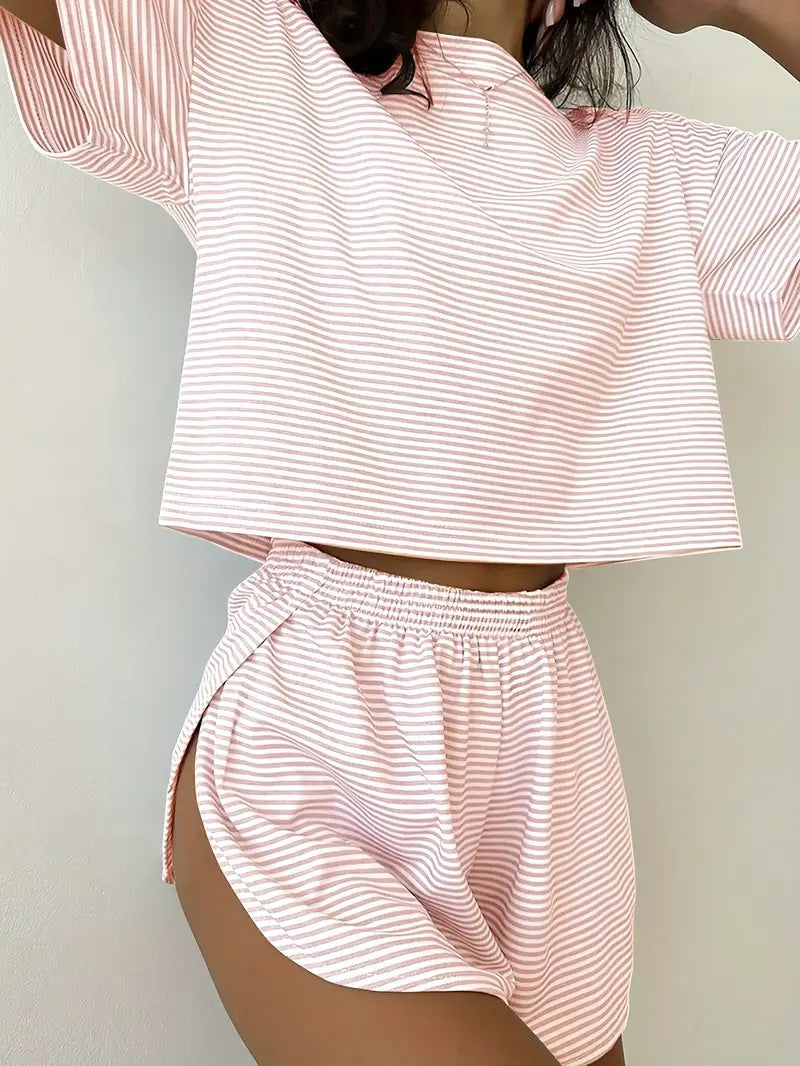 Women’s Casual Striped Set with High-Cut Design and Elastic Waistband Lune London