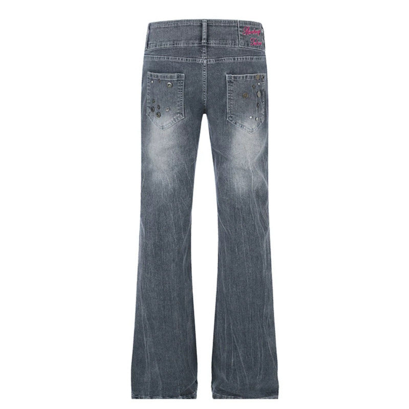 Women's High-Waist Flared Jeans with Wide Leg, Double Button and Stud Detail Amarae
