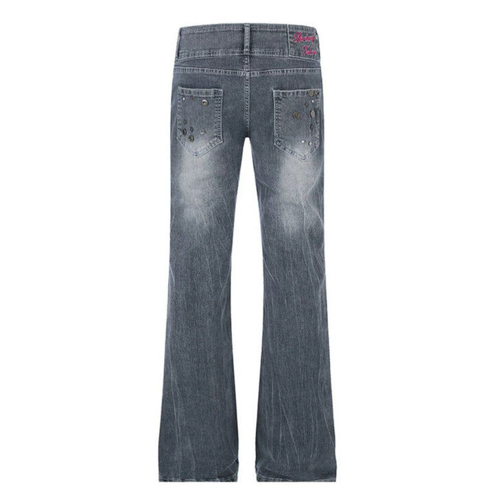 Women's High-Waist Flared Jeans with Wide Leg, Double Button and Stud Detail Amarae