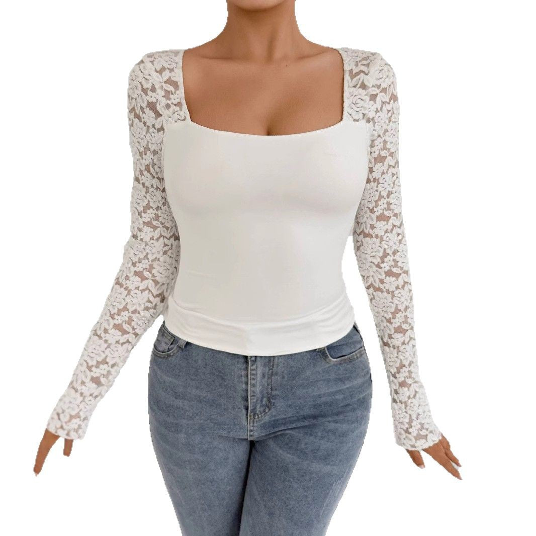Women Elegant Top with Lace Sleeves Lune London