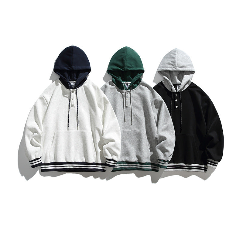 Unisex Oversize Hoodie with Contrast Hood, Button Placket and Kangaroo Pocket Amarae