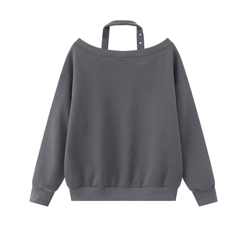 Women's oversized sweatshirt with asymmetrical strap, kangaroo pocket and large lettering Amarae