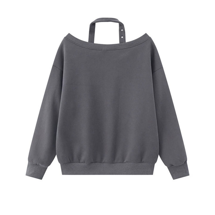 Women's oversized sweatshirt with asymmetrical strap, kangaroo pocket and large lettering Amarae