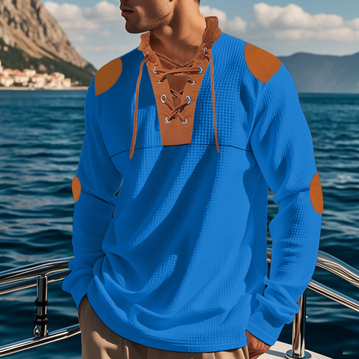 Men's long-sleeve Henley shirt with decorative lacing design Lune London