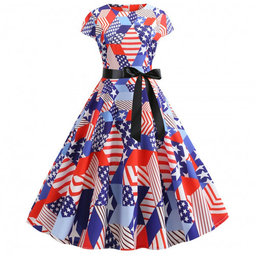 Robe midi pour femme avec motif de drapeau coloré et ceinture élégante Chic & Stil