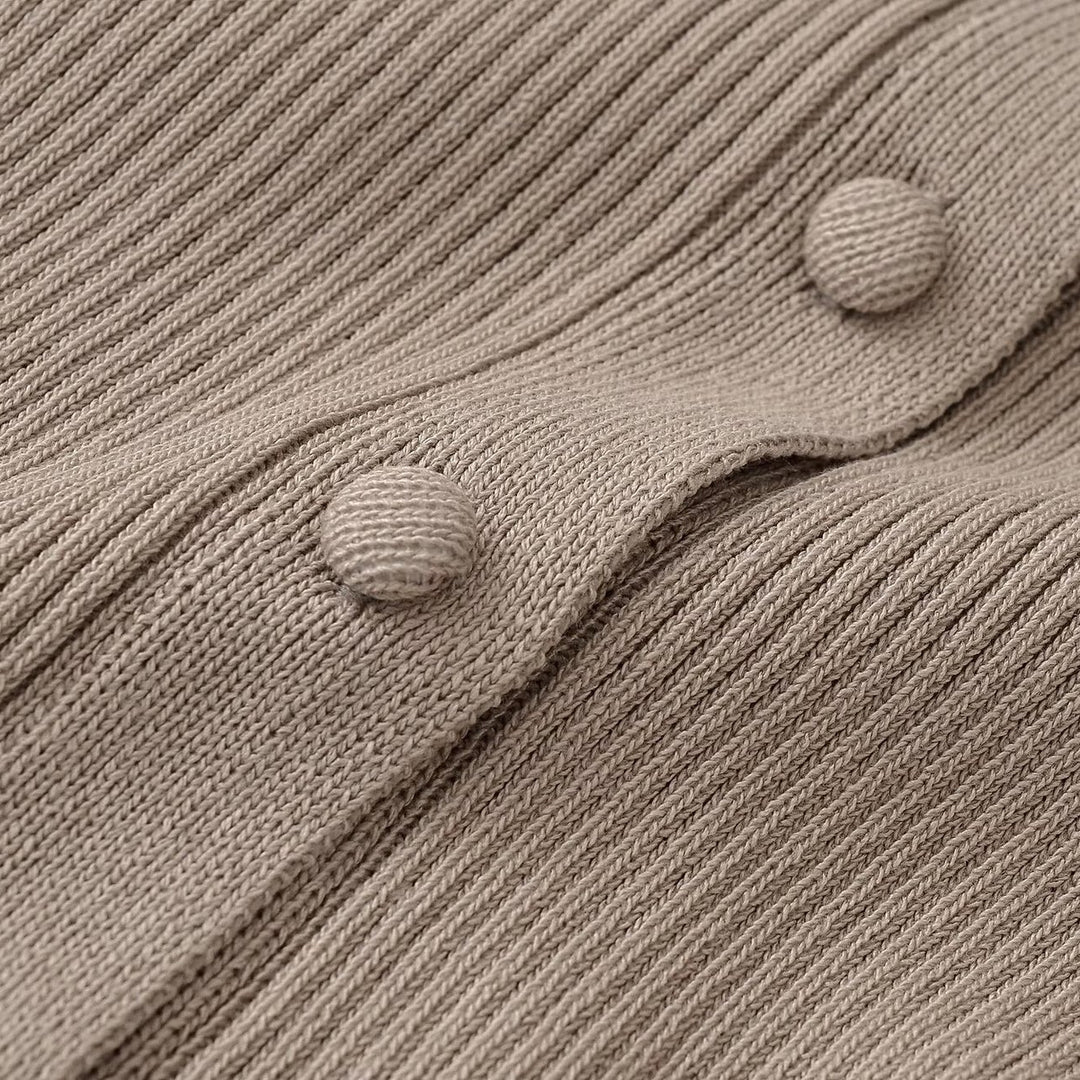 Women’s Structured Ribbed Knit Cardigan with Stand-Up Collar and Waist Seam Amarae
