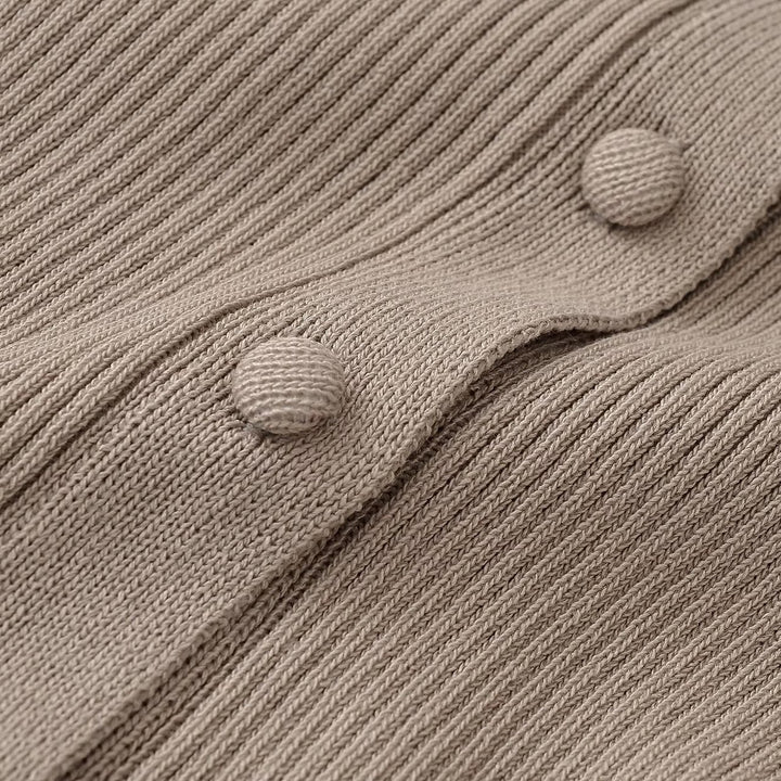 Women’s Structured Ribbed Knit Cardigan with Stand-Up Collar and Waist Seam Amarae