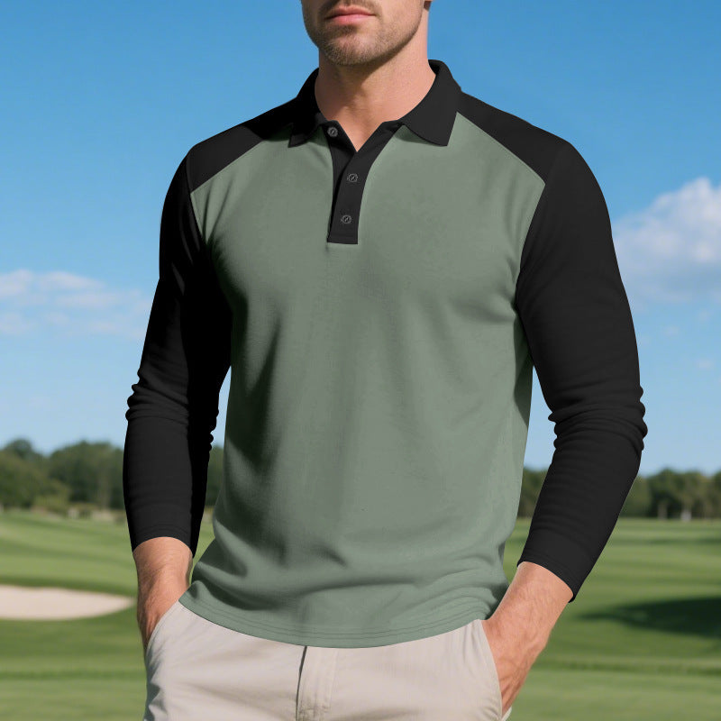 Men's Long Sleeve Sporty Polo with Modern Color Accents Lune London