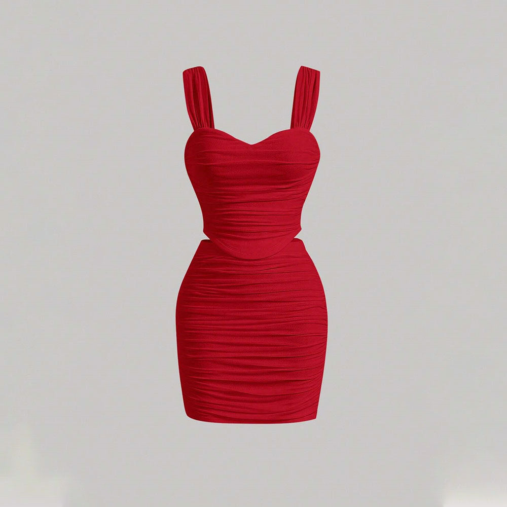 Robe mini moulante pour femme avec des détails volants et un décolleté en cœur profond Chic & Stil
