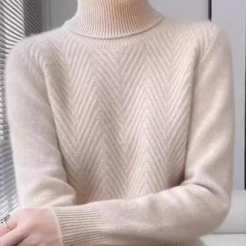 Ladies elegant knitted sweater with high collar and fine ribbed structure Lune London
