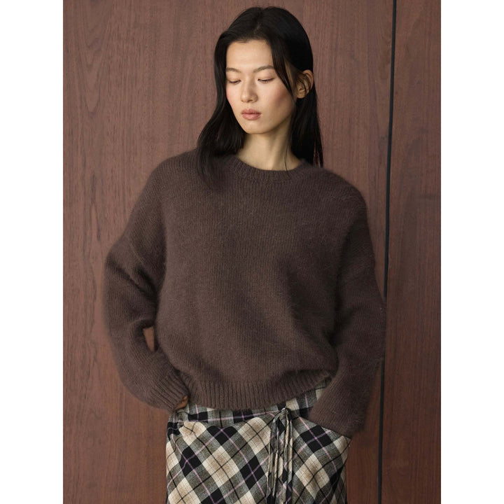 Women's chunky round neck pullover in mohair look with boxy silhouette Amarae
