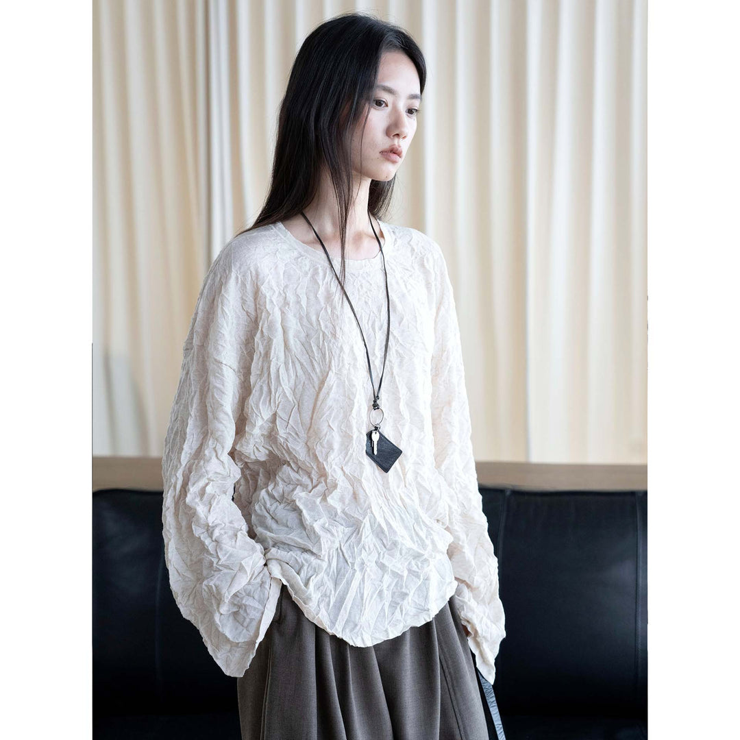 Women's Crinkled Oversize Blouse made of Linen Blend with Textured Pleated Look Amarae
