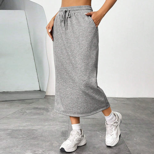 Midi jersey skirt for women with elastic waistband and welt pockets Amarae