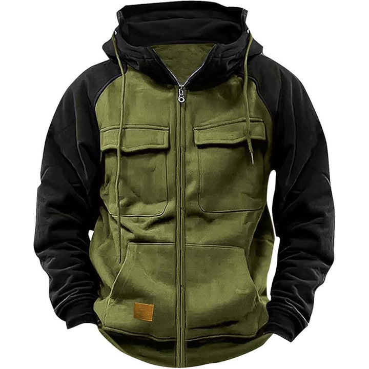 Sporty hooded jacket for men with practical chest pockets and warm fleece material Lune London