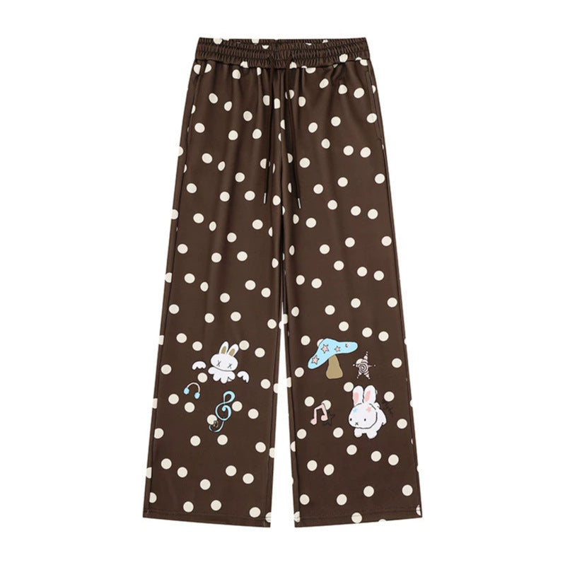 Women Wide Lounge Pants with Comfort Waistband, Polka Dot Allover and Playful Cartoon Print Amarae