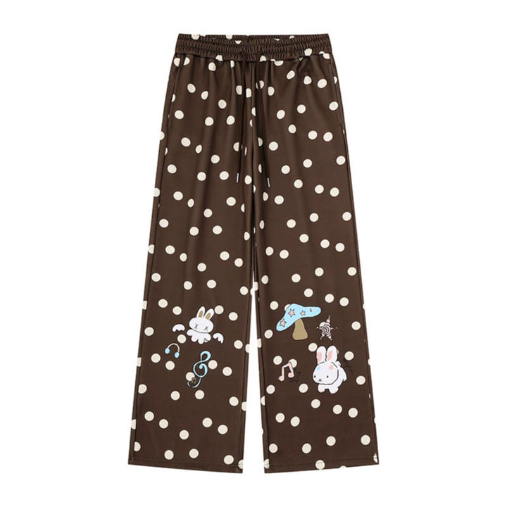Women Wide Lounge Pants with Comfort Waistband, Polka Dot Allover and Playful Cartoon Print Amarae