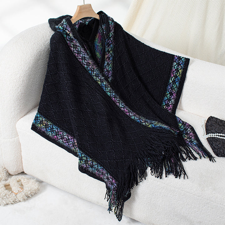 Elegant poncho for ladies with high-quality structured design and fringes Lune London