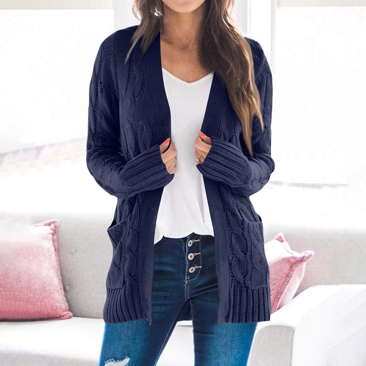 Ladies Chunky Knit Cardigan with Open Front and Large Pockets Lune London