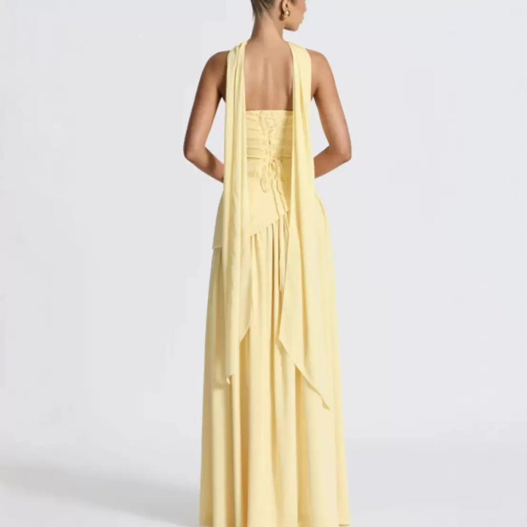 Ladies Floor-Length Maxi Dress with Shoulder-Free Design and Elegant Slit
