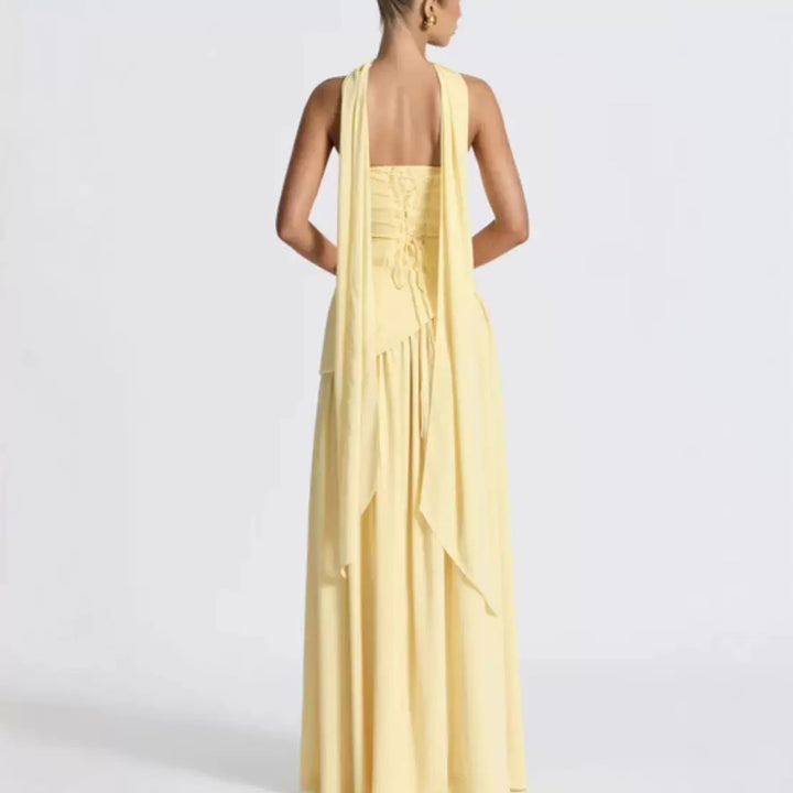 Ladies Floor-Length Maxi Dress with Shoulder-Free Design and Elegant Slit