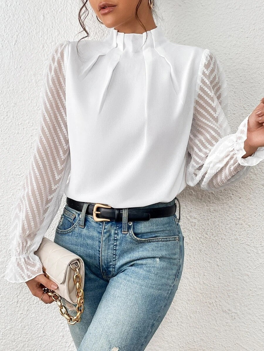 Women elegant blouse with structured sleeves and a high collar Lune London