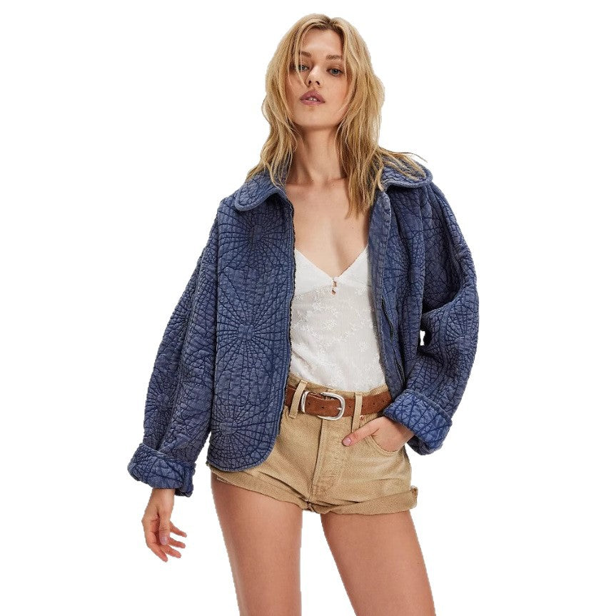 Ladies cozy quilted jacket with large collar Amarae