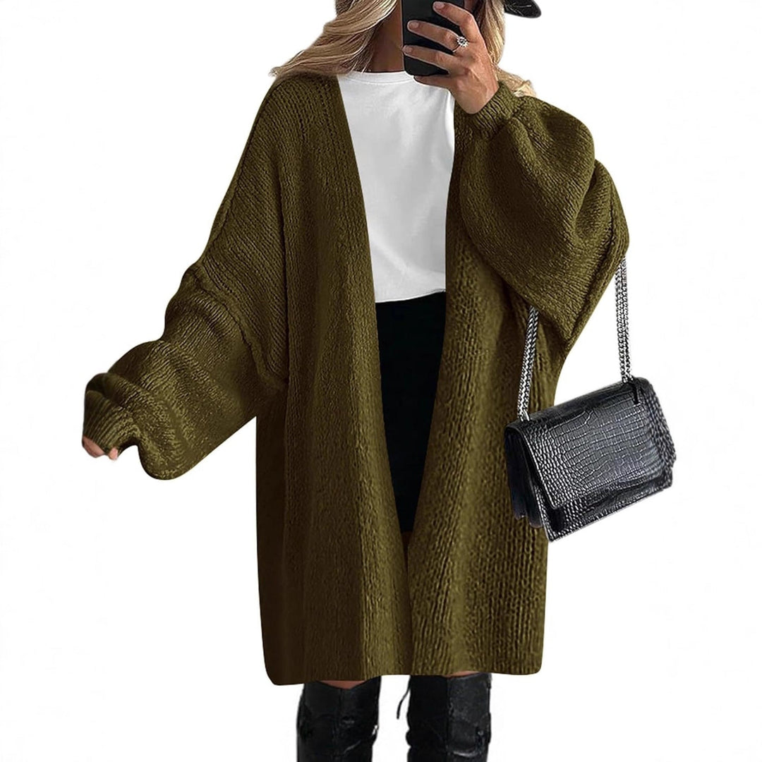 Women Casual Knit Coat with Deep V-Neck and Wide Sleeves Lune London