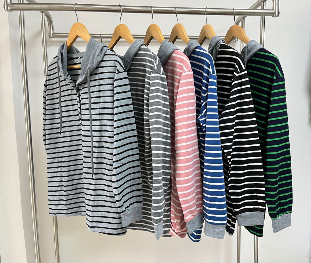 Ladies casual striped sweatshirt with button placket and comfortable fit Lune London