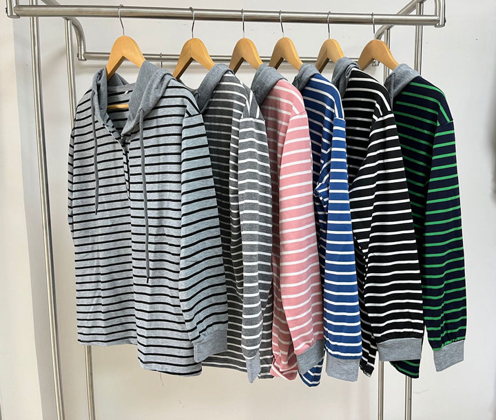 Ladies casual striped sweatshirt with button placket and comfortable fit Lune London