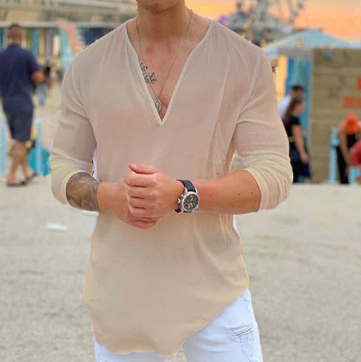 Long-sleeve shirt for men with V-neck and casual fit Lune London