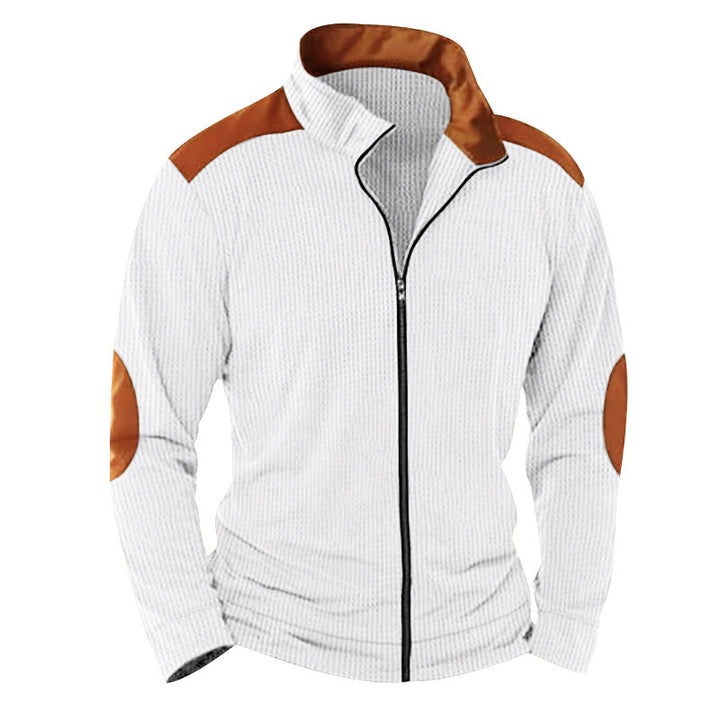 Quilted jacket for men with high collar and leather applications Lune London