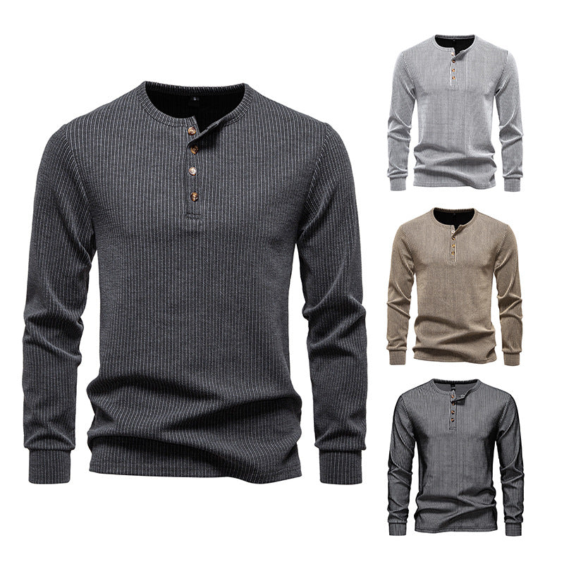 Long sleeve shirt for men with textured ribbed pattern and trendy button placket Lune London