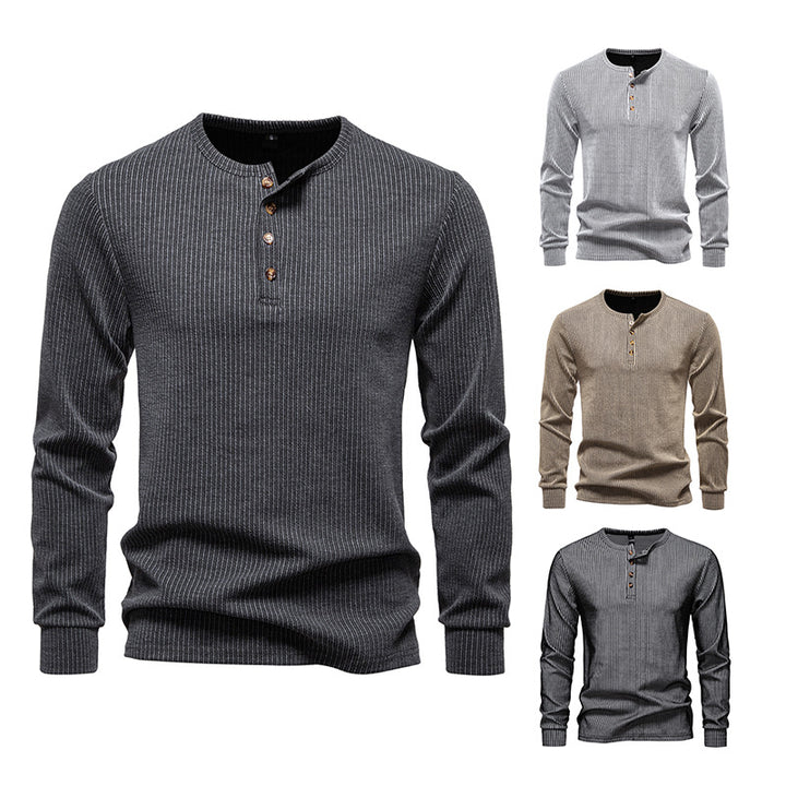 Long sleeve shirt for men with textured ribbed pattern and trendy button placket Lune London