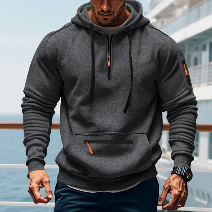Men's sporty hooded sweatshirt with practical two-way zipper and side pockets Lune London