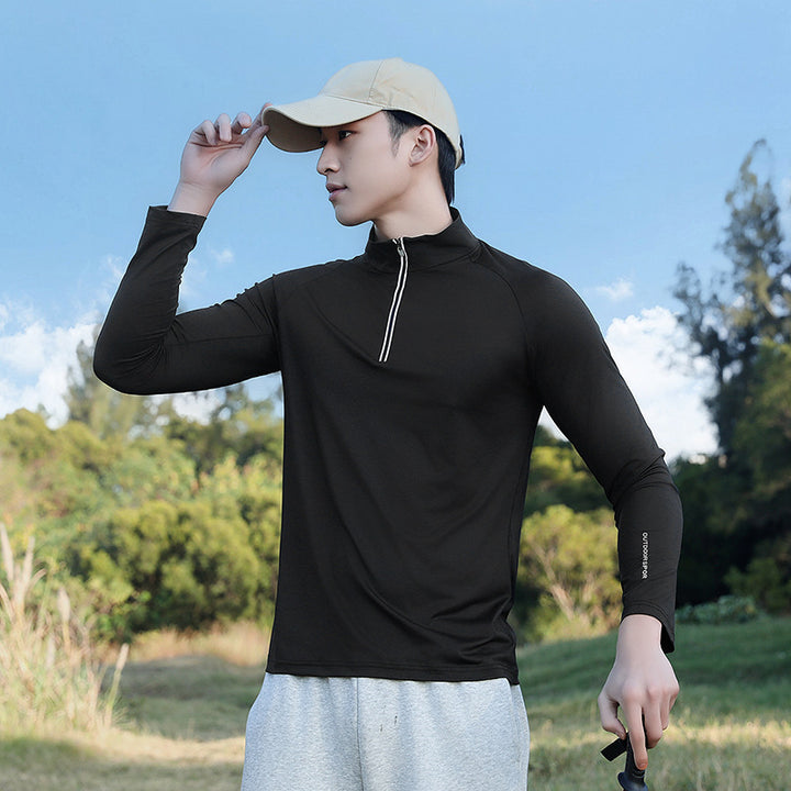 Men's breathable long-sleeve sports shirt with UV protection and zipper collar Amarae