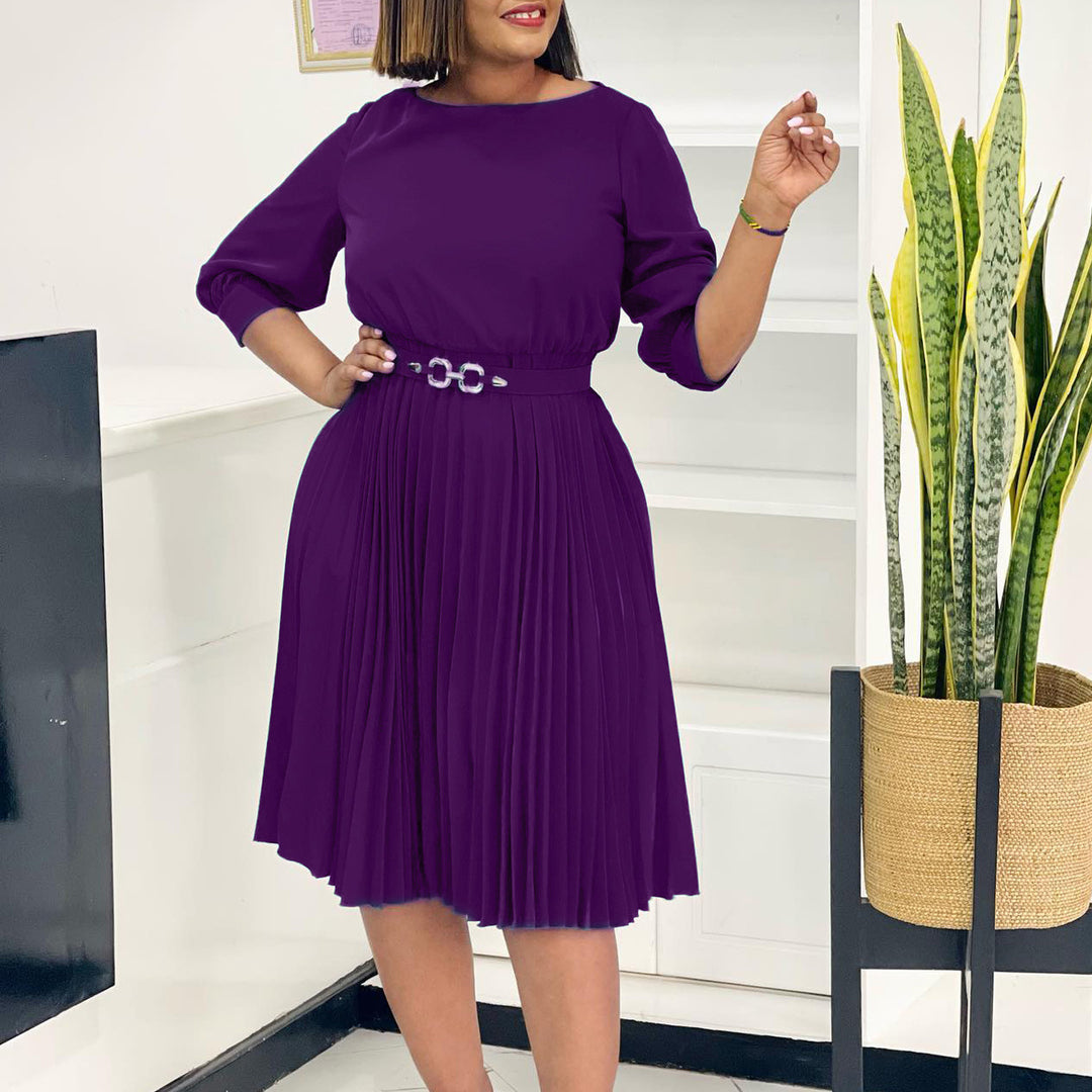 Pleated dress for women with a belted waist and elegant cut Lune London