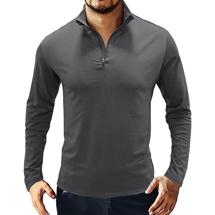 Functional T-shirt for men with high collar and half-zip Lune London