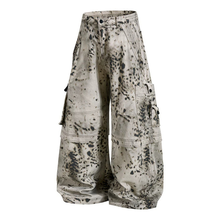 Women's wide cargo culotte pants with batik splatter print and multi pockets Amarae