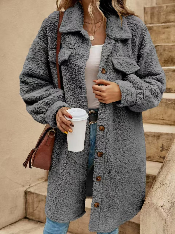 Amarae | Coat - Over Size - Soft Sherpa - Button Closure - Chest Pockets
