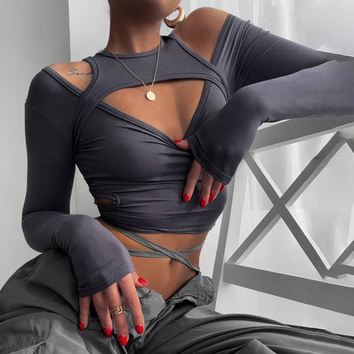 Ladies Trend Cut-Out Long Sleeve Top Amarae
