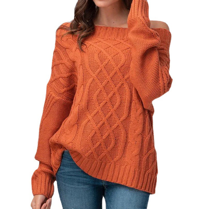 Chunky knit sweater for women with asymmetrical neckline and braided pattern Lune London