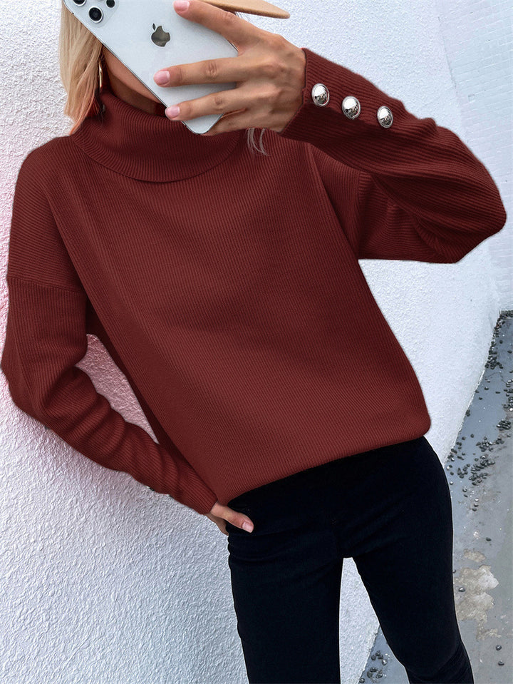 Thick knitted sweater for women with turtleneck and button detail Lune London