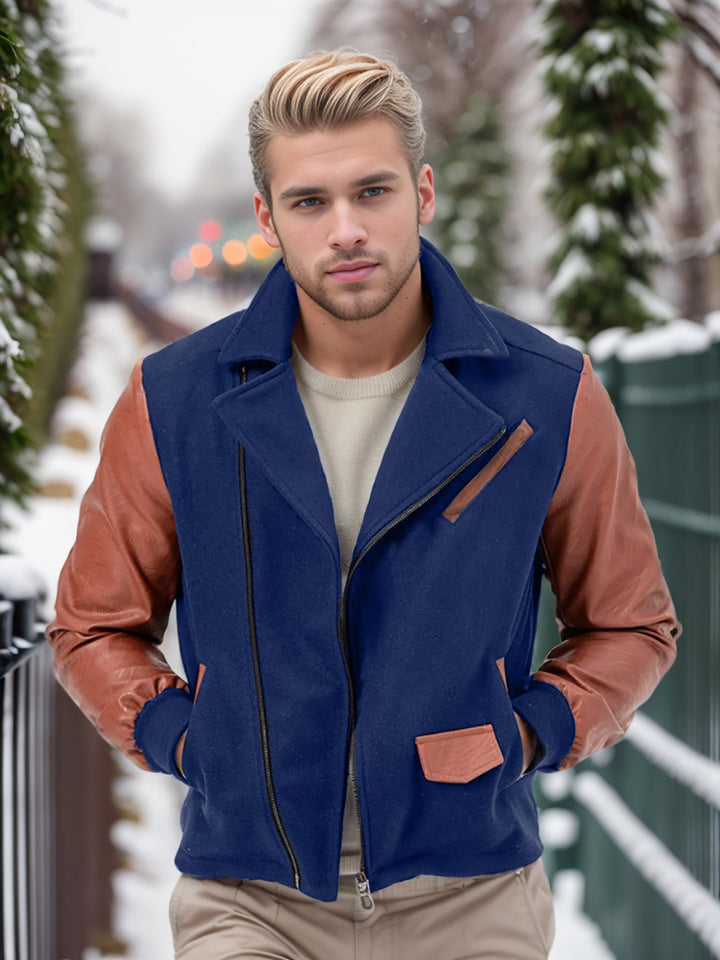 Fashionable combined fleece jacket for men with leather accents Lune London