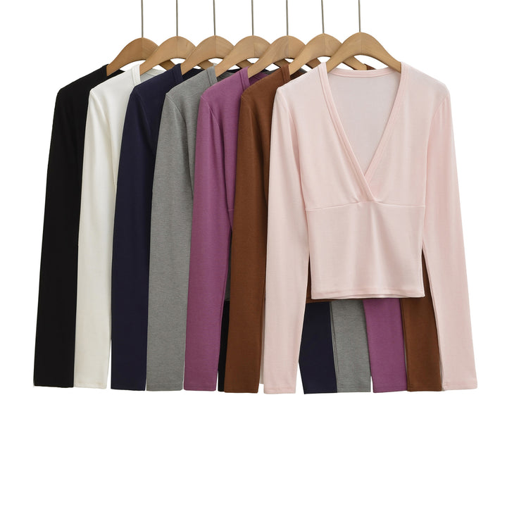 Women's wrap shirt with V-neck and fitted dividing seam Amarae