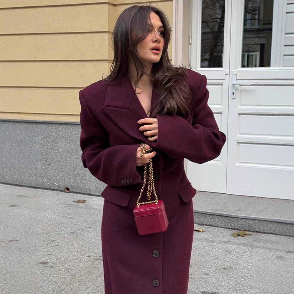 Women's Maxilength Wool Blend Coat with Tailored Cut and Button Placket Amarae