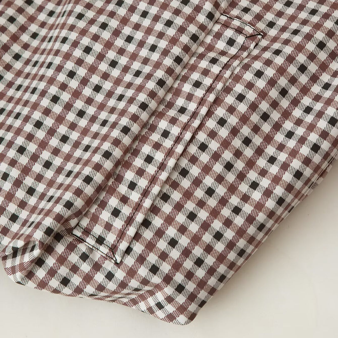 Women's Checked Cropped Field Jacket with Drawstring Hem, Stand-Up Collar and Boxy Silhouette Amarae