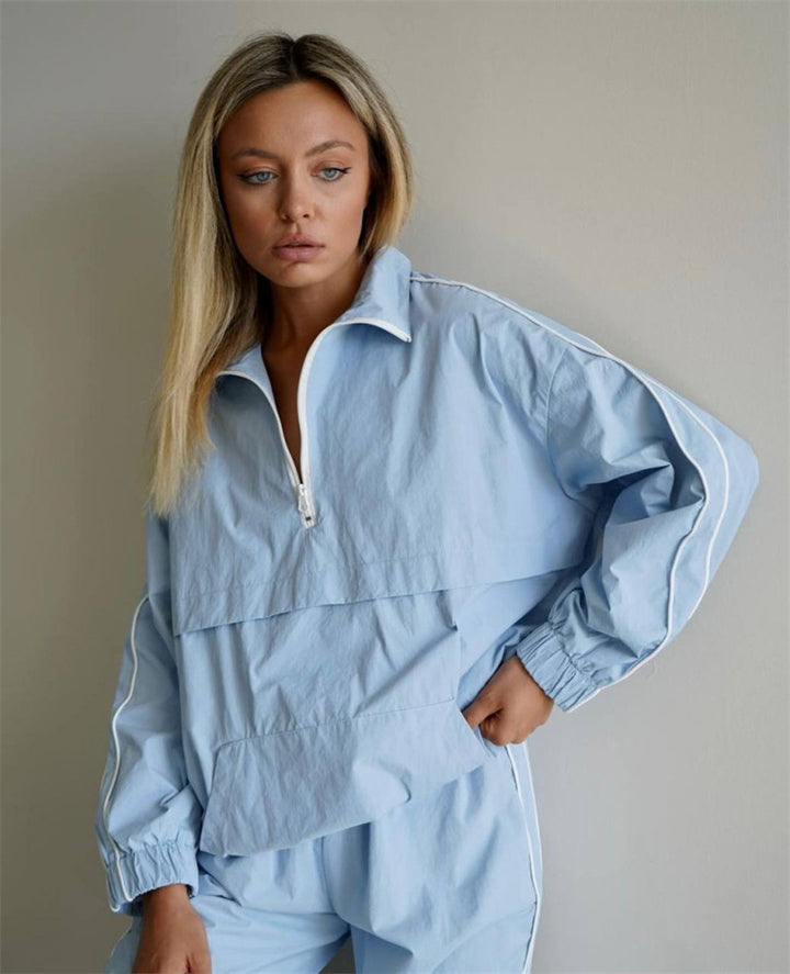 Oversized sporty women's jacket with short zip and elastic cuffs Lune London