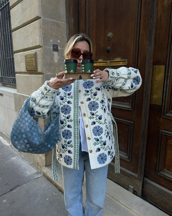 Quilted jacket for women with floral design and button closure Lune London